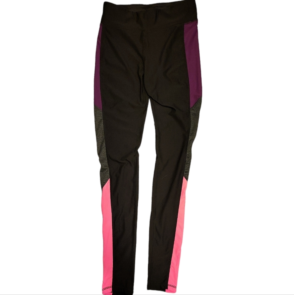 Xersion Fitted Black Color Block Leggings M Pocket adjustable waist